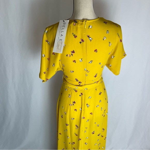 Bella Ella Golden Horizon Mustard Floral Maxi Dress Size Small Belted Long (NWT) - Picture 3 of 9